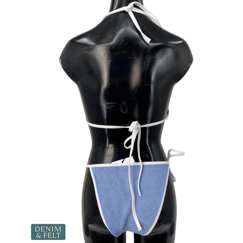 NEW Hunza G Cornflower Blue Textured Knit Tie Side Bikini Bottom One Size Swim - Picture 10 of 16